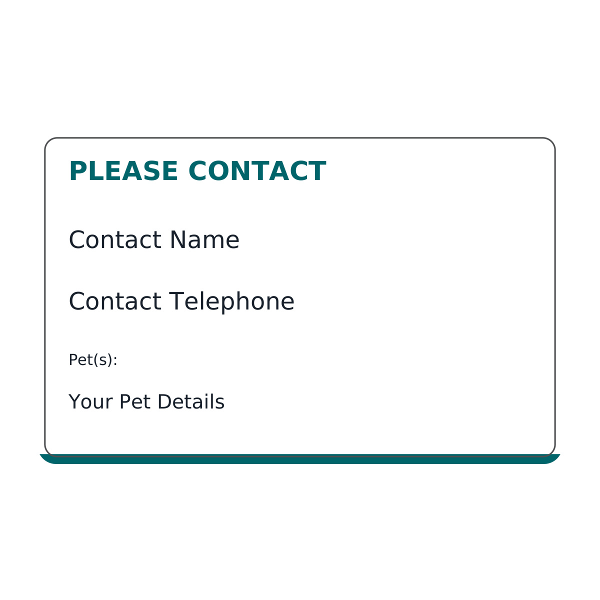 pet emergency contact card sample reverse artwork