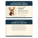 Reindeer flight crew card Christmas novelty card, front and reverse artwork