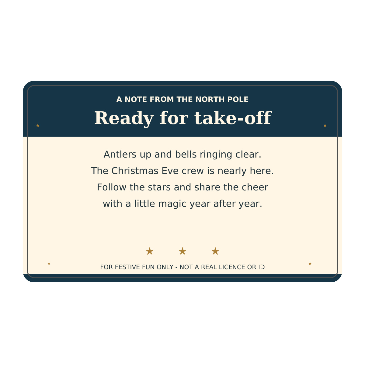 reindeer flight crew card reverse design with original festive message