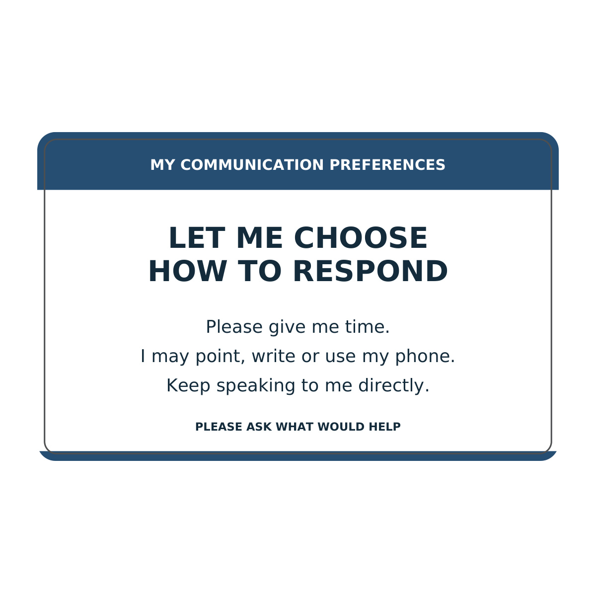 speaking difficult communication card reverse printed wording