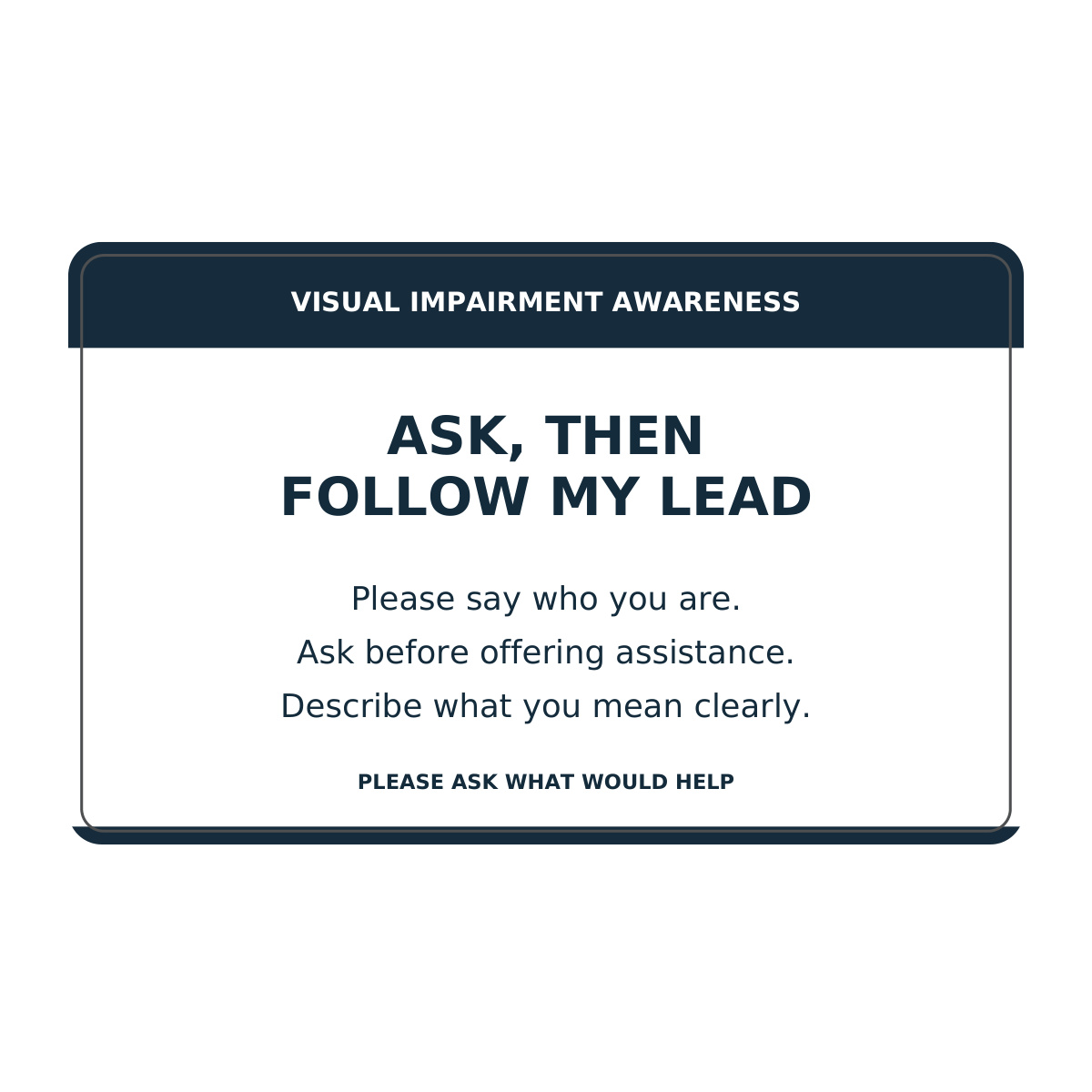 visual impairment awareness card reverse stock messages