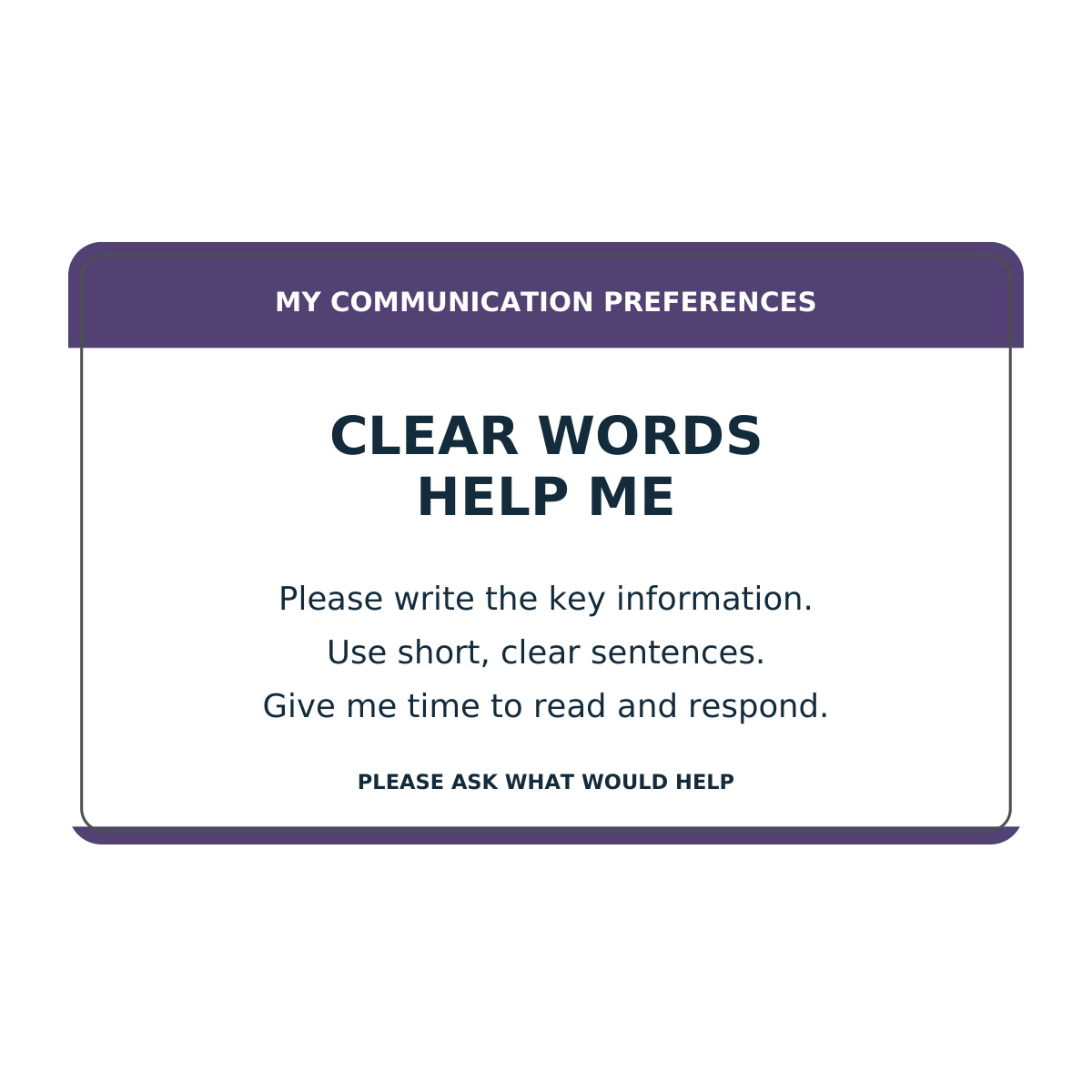 written information communication card reverse printed wording